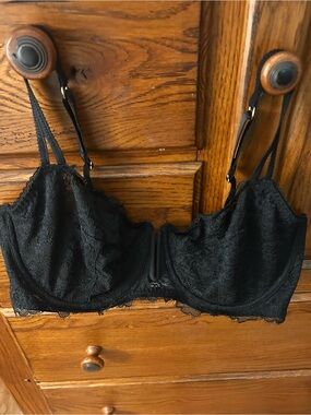 Vintage Auden Black Lace Underwire Balconette Bra SOFT 38D